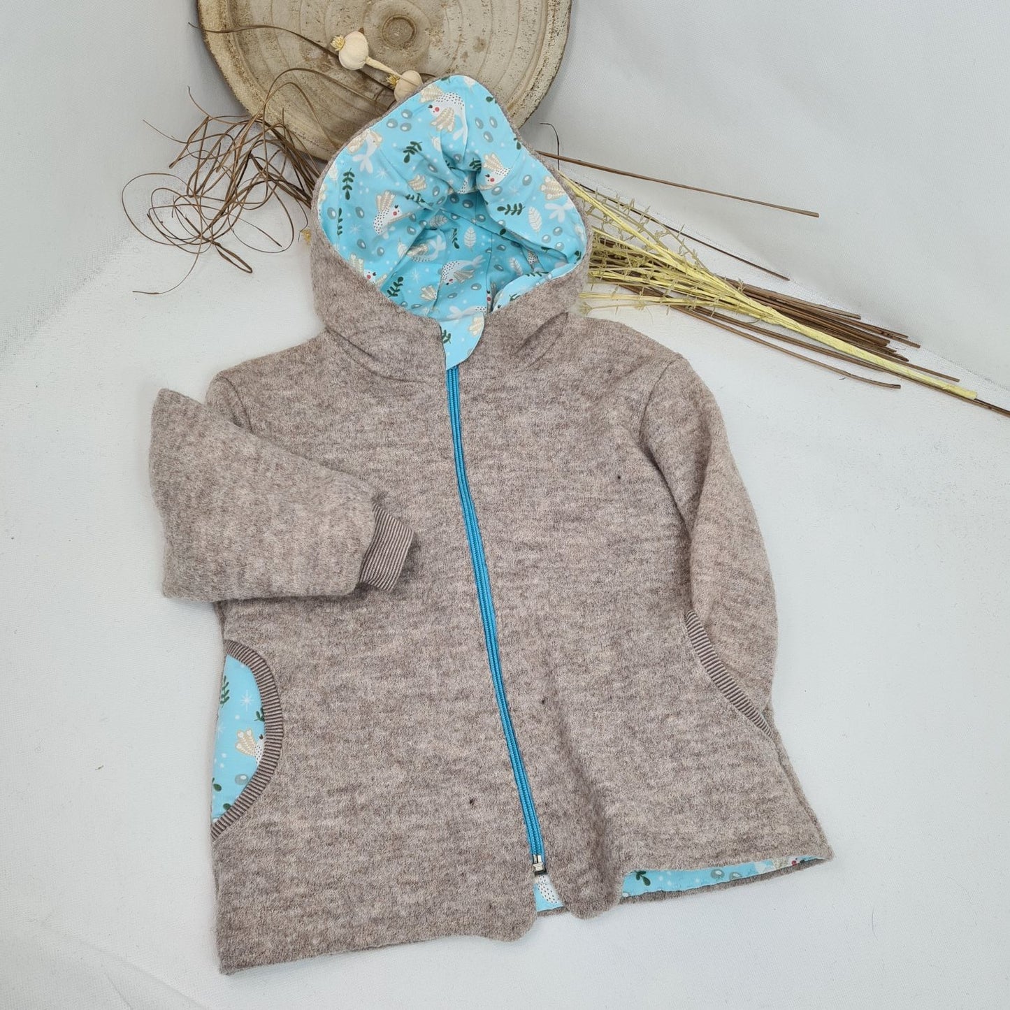 Wollwalk-Jacke Beige Melange mit Reißverschluss