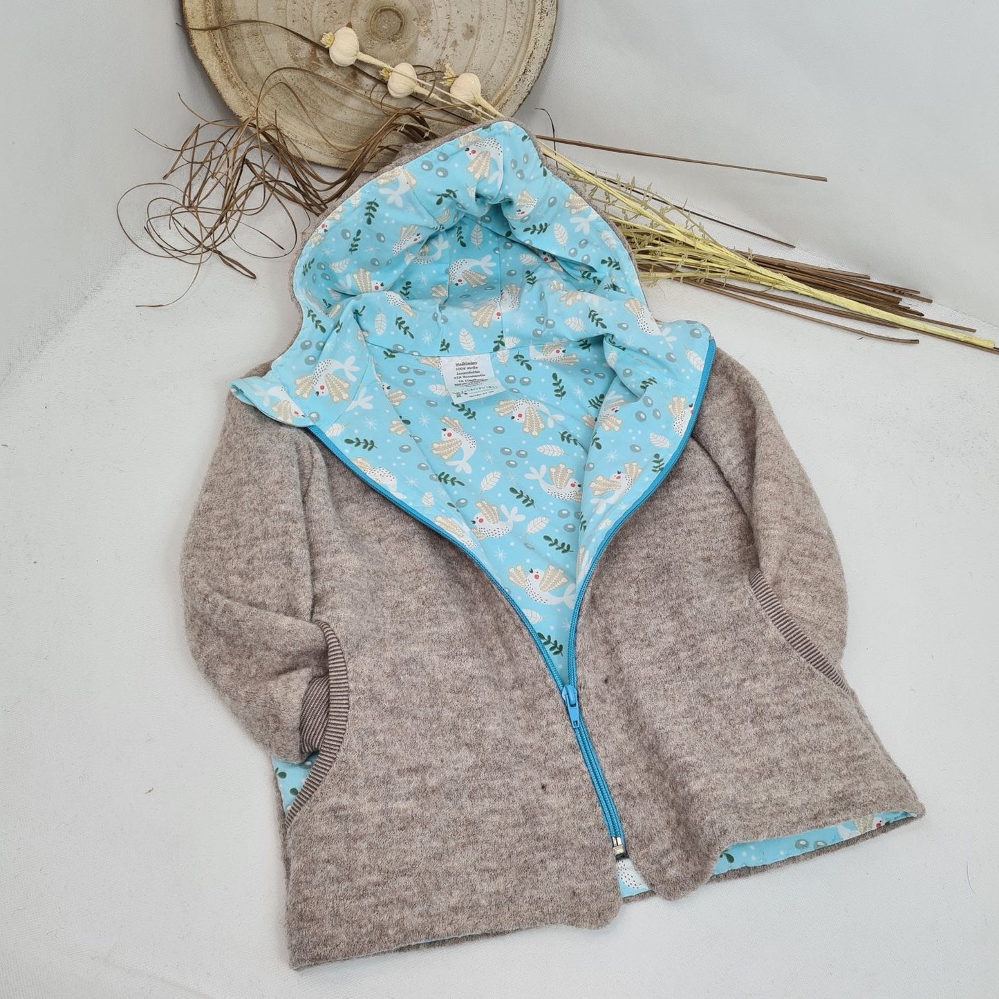 Wollwalk-Jacke Beige Melange mit Reißverschluss