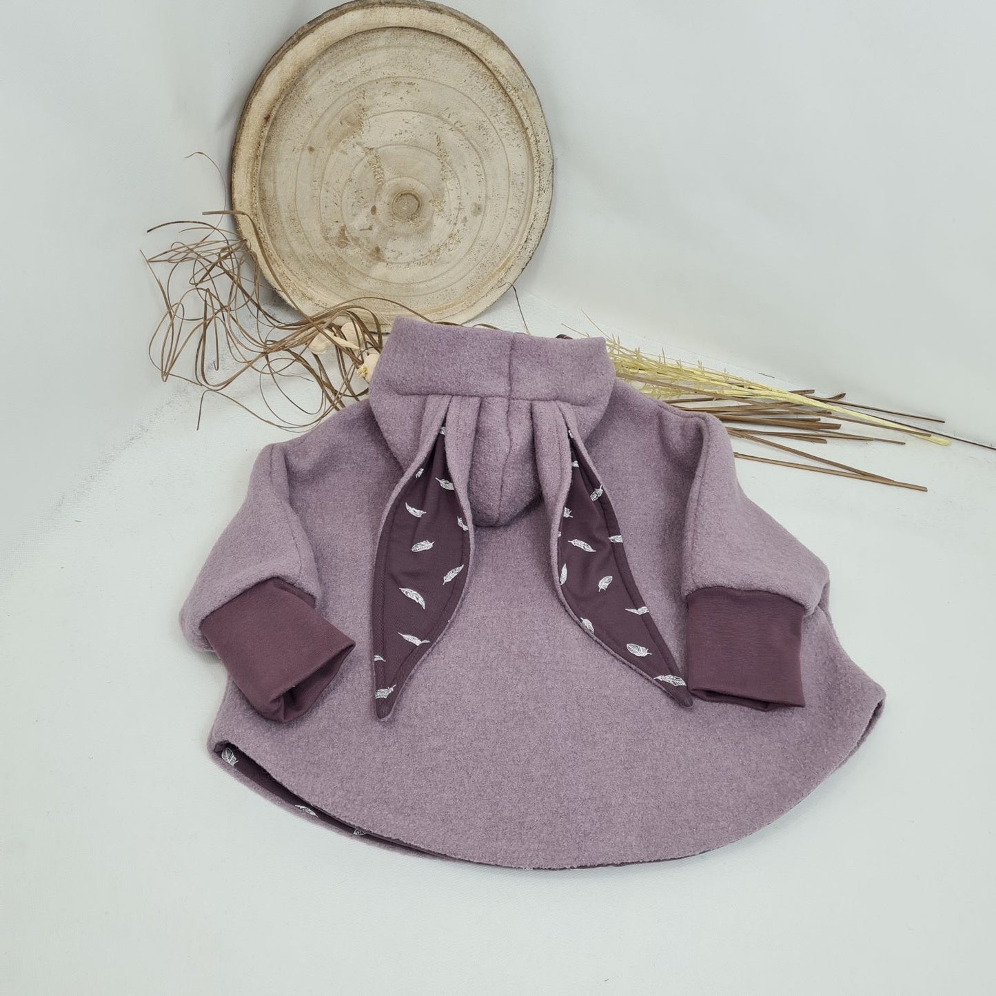 Wollwalkjacke / Cape mit Hasenohren – altrosa (reduziert wegen Farbabweichung)