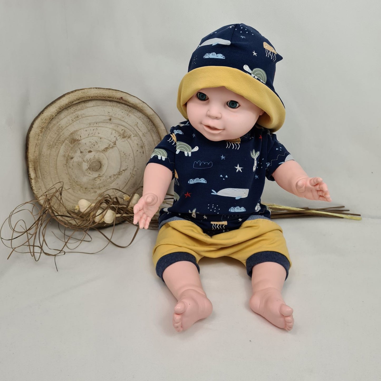 Mitwachsende kurze Hose – Sonniges Gelb mit Jeansblau ☀️👖