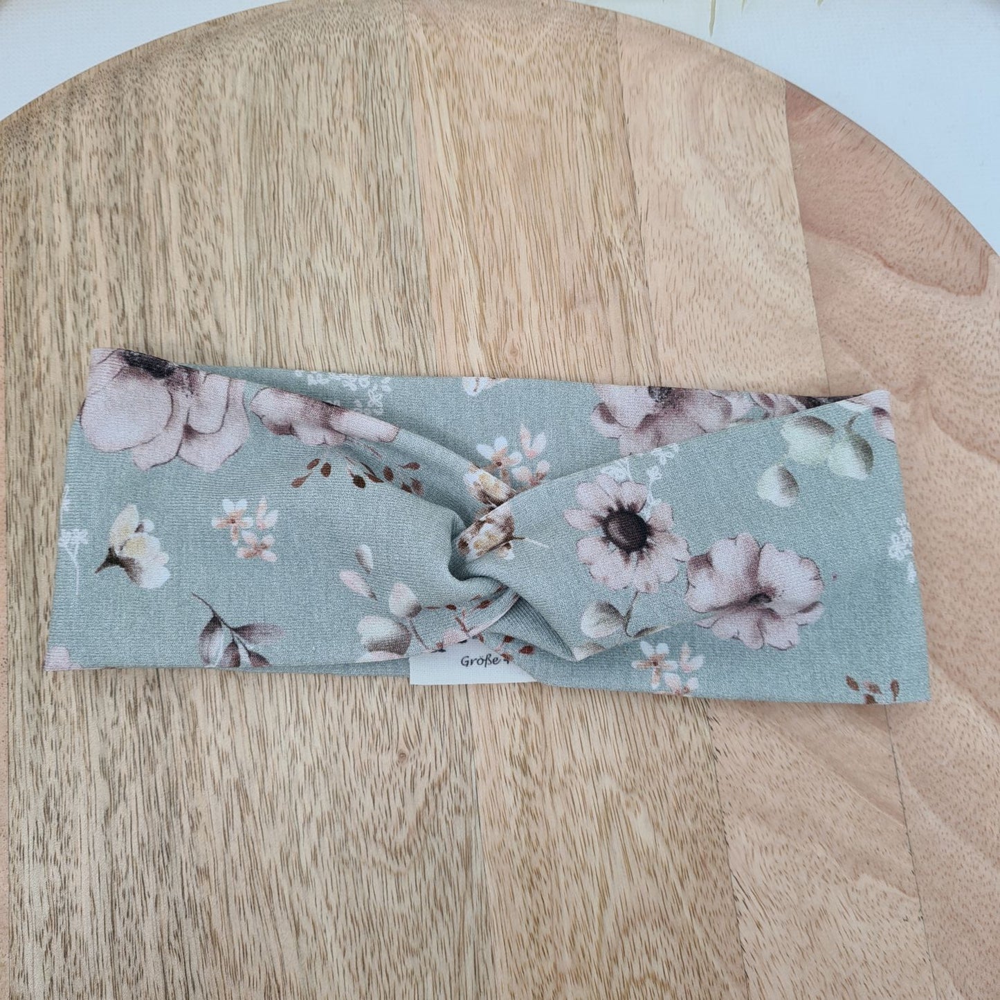 Stirnband Altgrün mit Blumenmuster