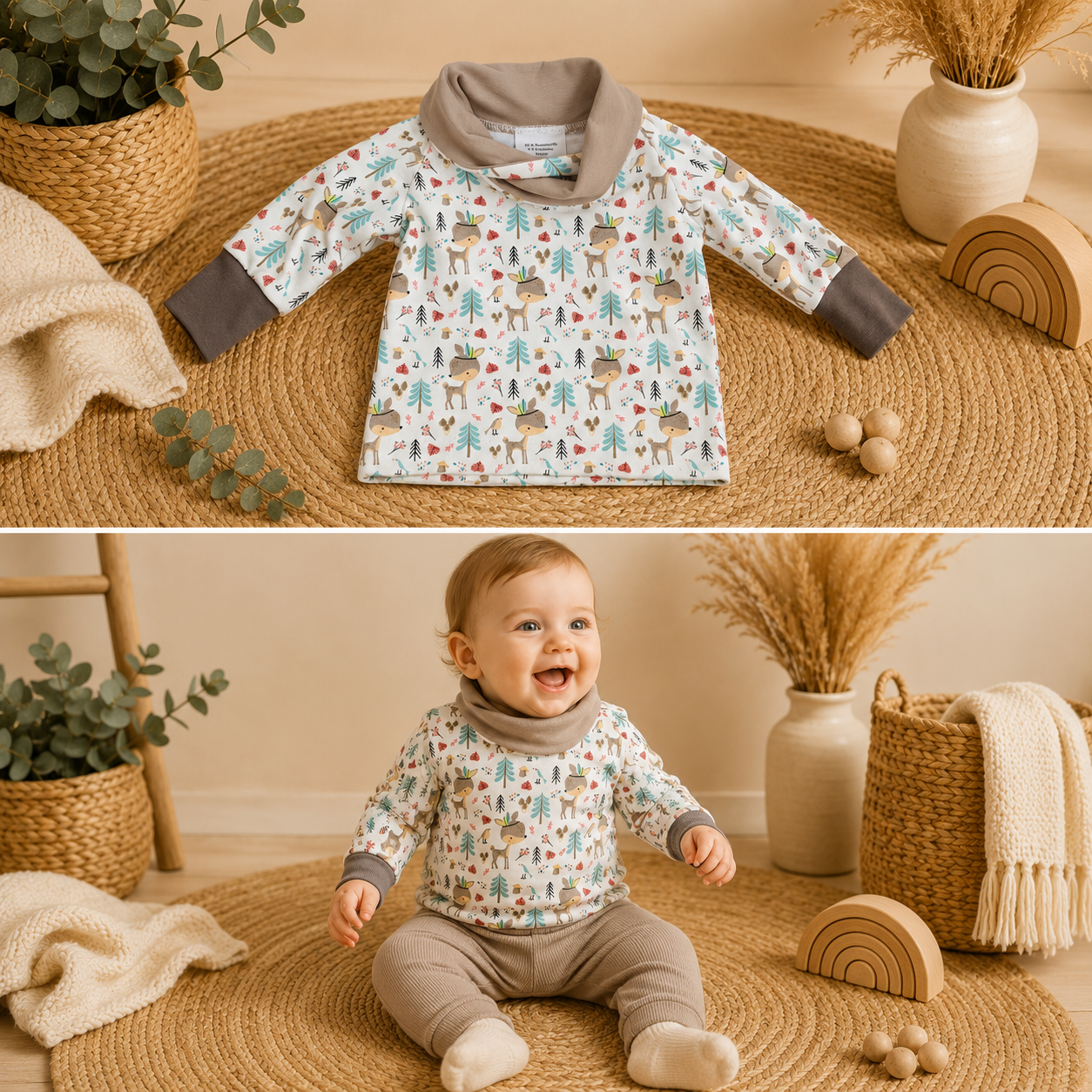Sweat-Hoodie „Boho-Reh“ – Mit Statement-Kragen