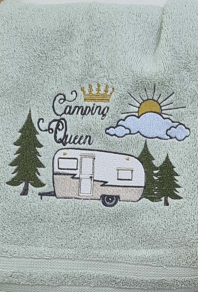 handtücher camping Besticktes Handtuch für Camping-Freunde "Camping Queen" – Zauberzwerge