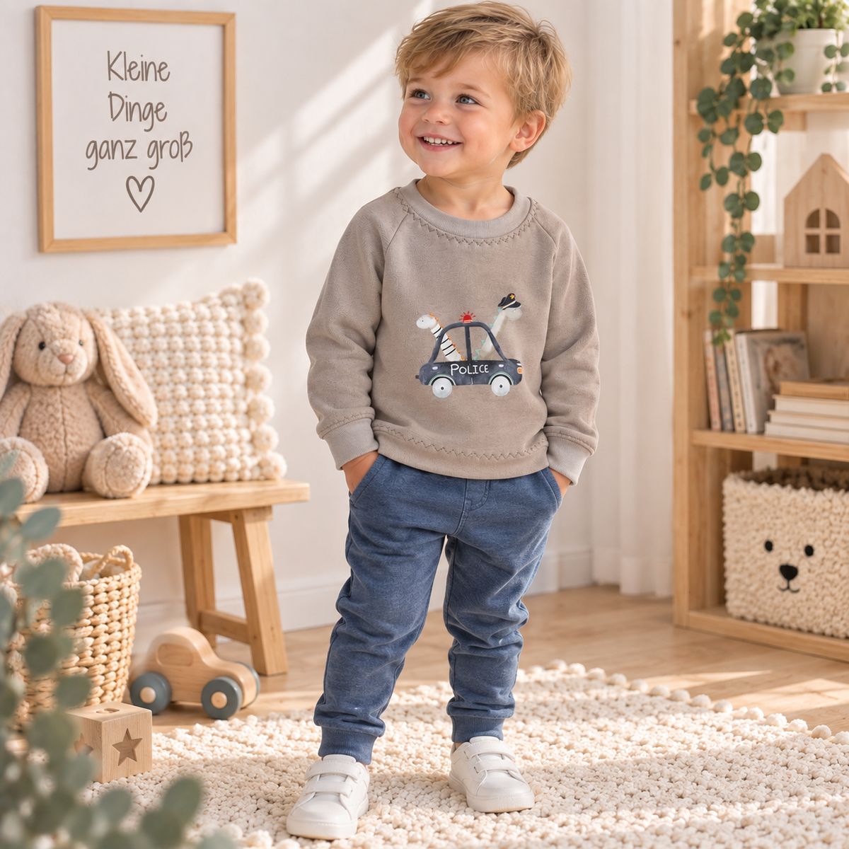 Sweatshirt mit Dinopolizei-Druck in Taupe Hell