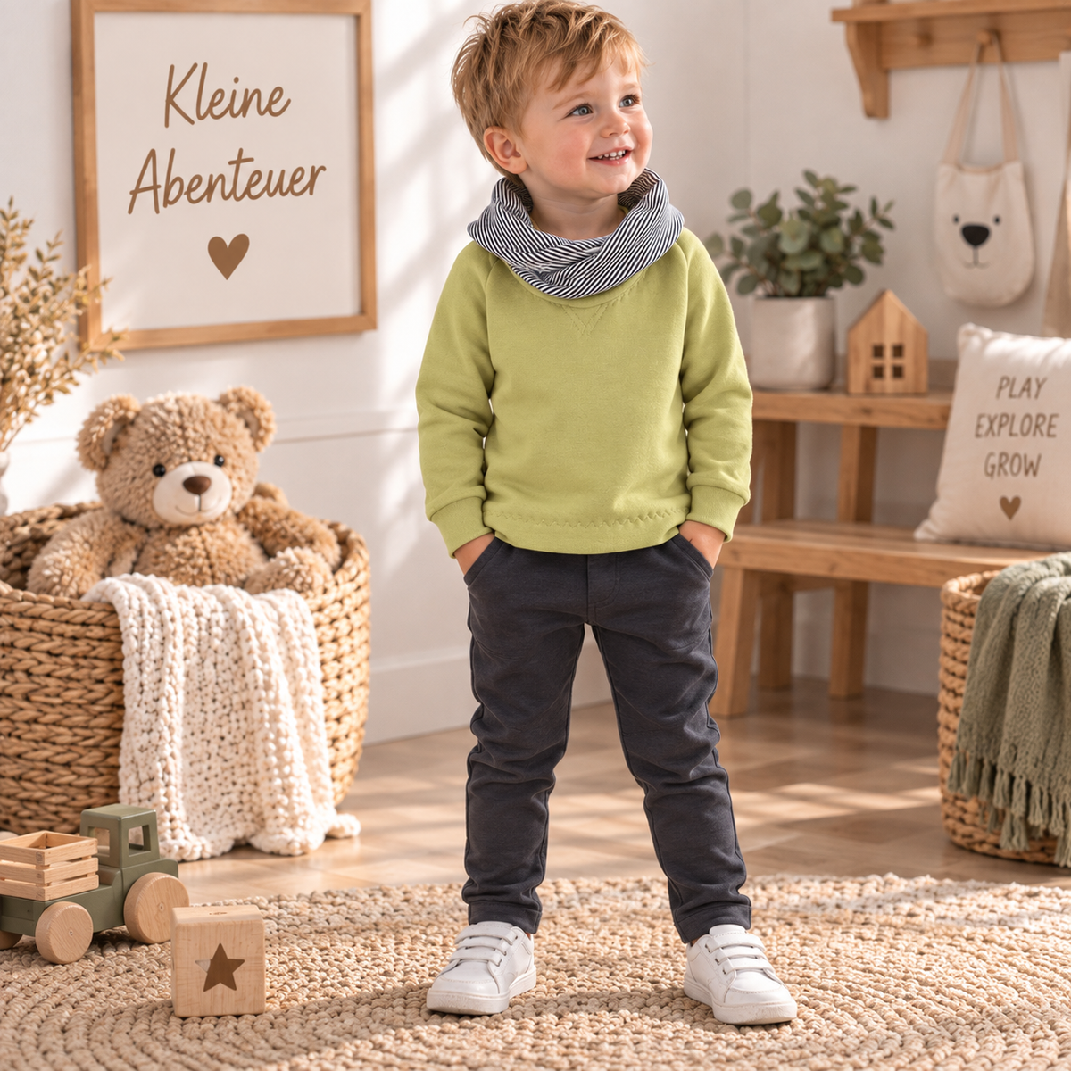 Sweatshirt in Lime mit Schalkragen