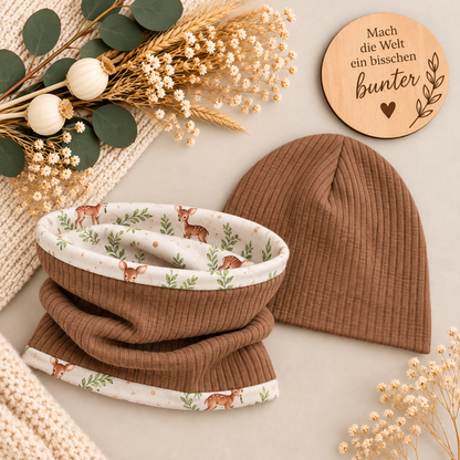 Kleiner Waldliebling – Beanie &  Loop Rippjersey in Muskat 🤎