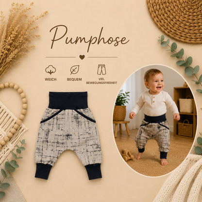 Pumphose „Beige & Grau“ – Bequeme Mitwachshose