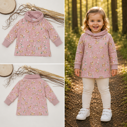 Sweatshirt mit Rehmotiv und besonderem Kragen