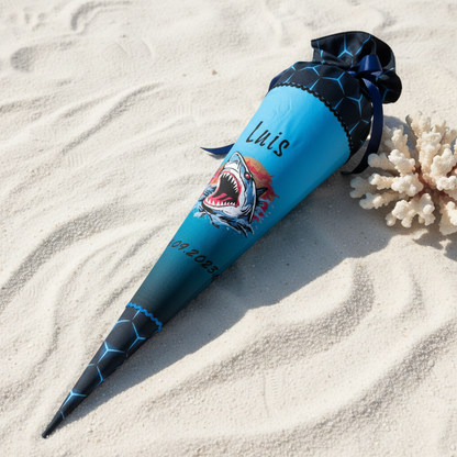 Individuell bestickte Schultüte „Meerjungfrau“ und Meeresbewohner– personalisiert mit Namen & Datum