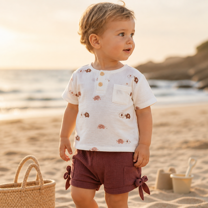 Kurze Musselin-Hose mit seitlicher Schleife