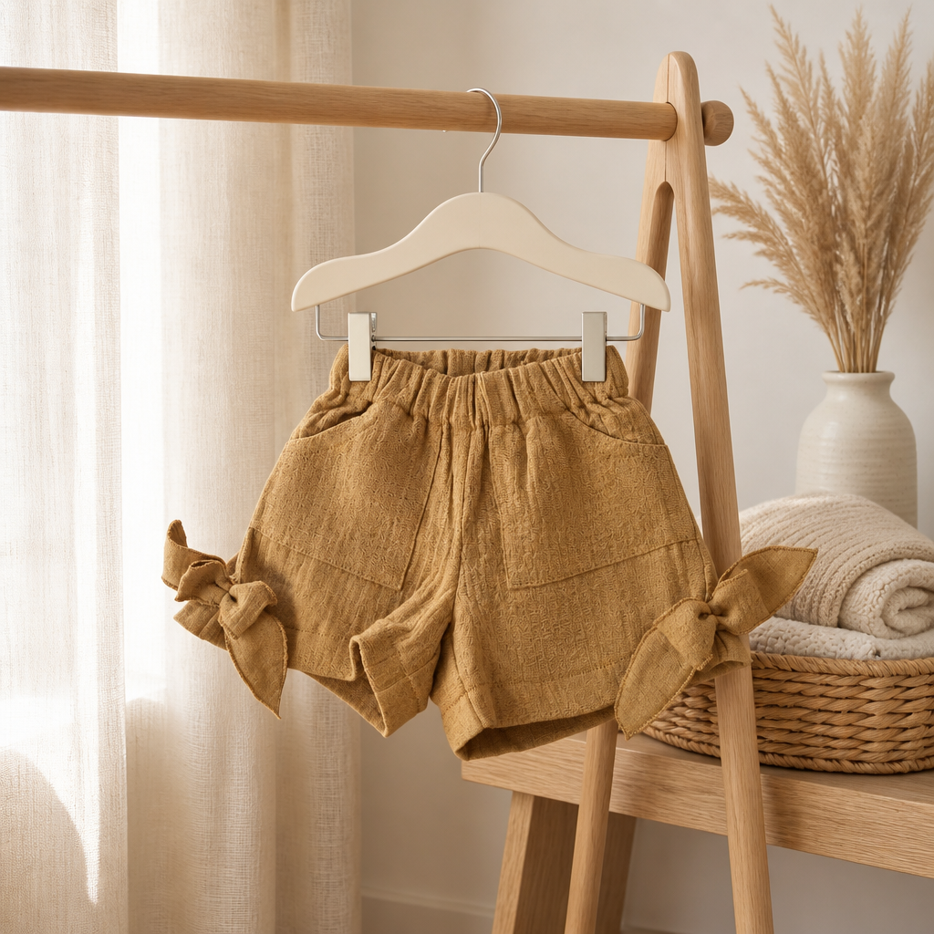 Kurze Musselin-Hose mit seitlicher Schleife
