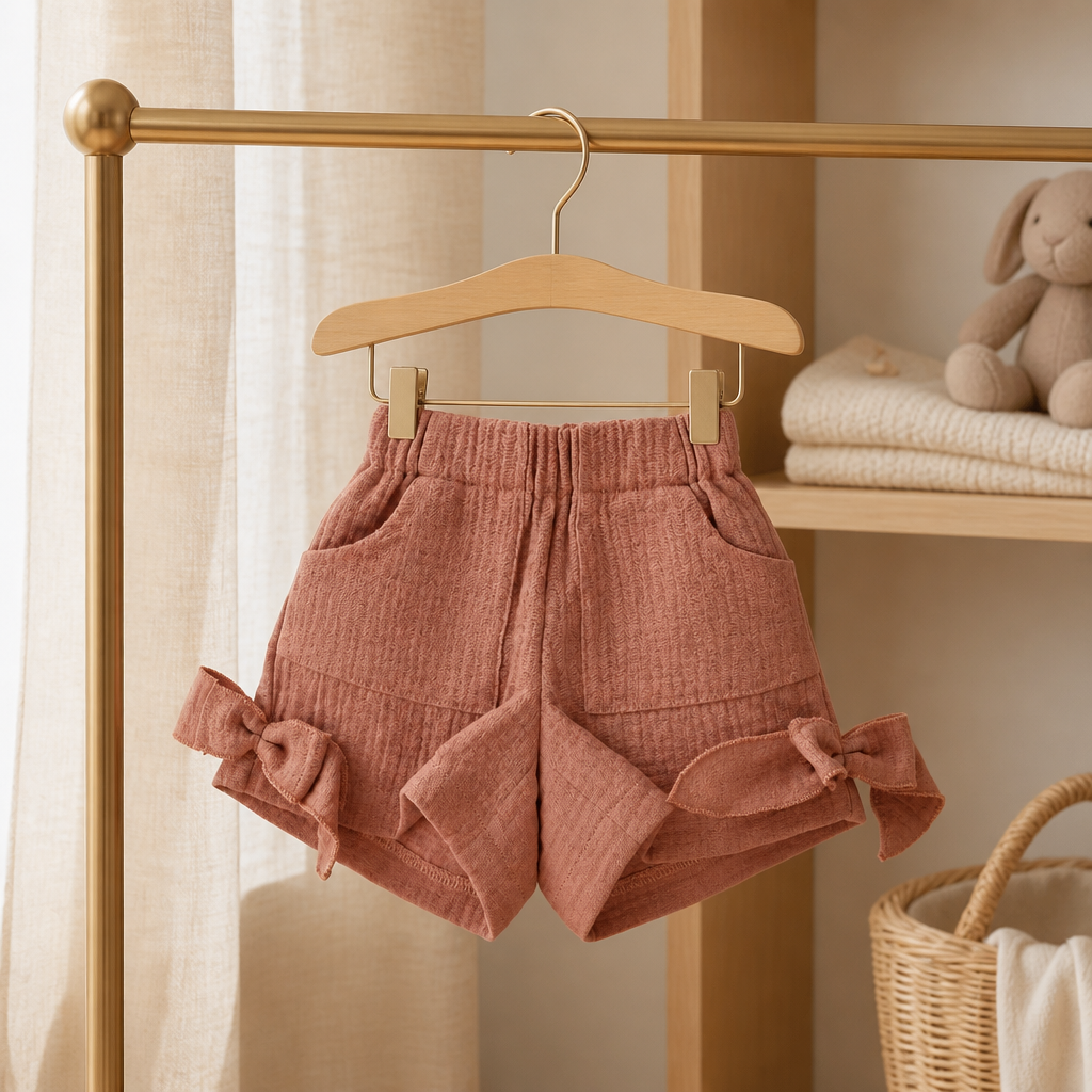 Kurze Musselin-Hose mit seitlicher Schleife