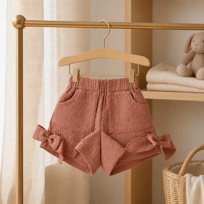 Kurze Musselin-Hose mit seitlicher Schleife