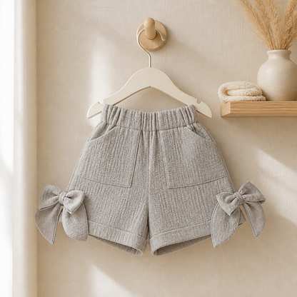 Kurze Musselin-Hose mit seitlicher Schleife