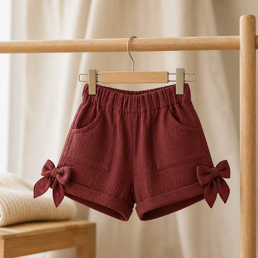 Kurze Musselin-Hose mit seitlicher Schleife