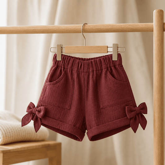 Kurze Musselin-Hose mit seitlicher Schleife