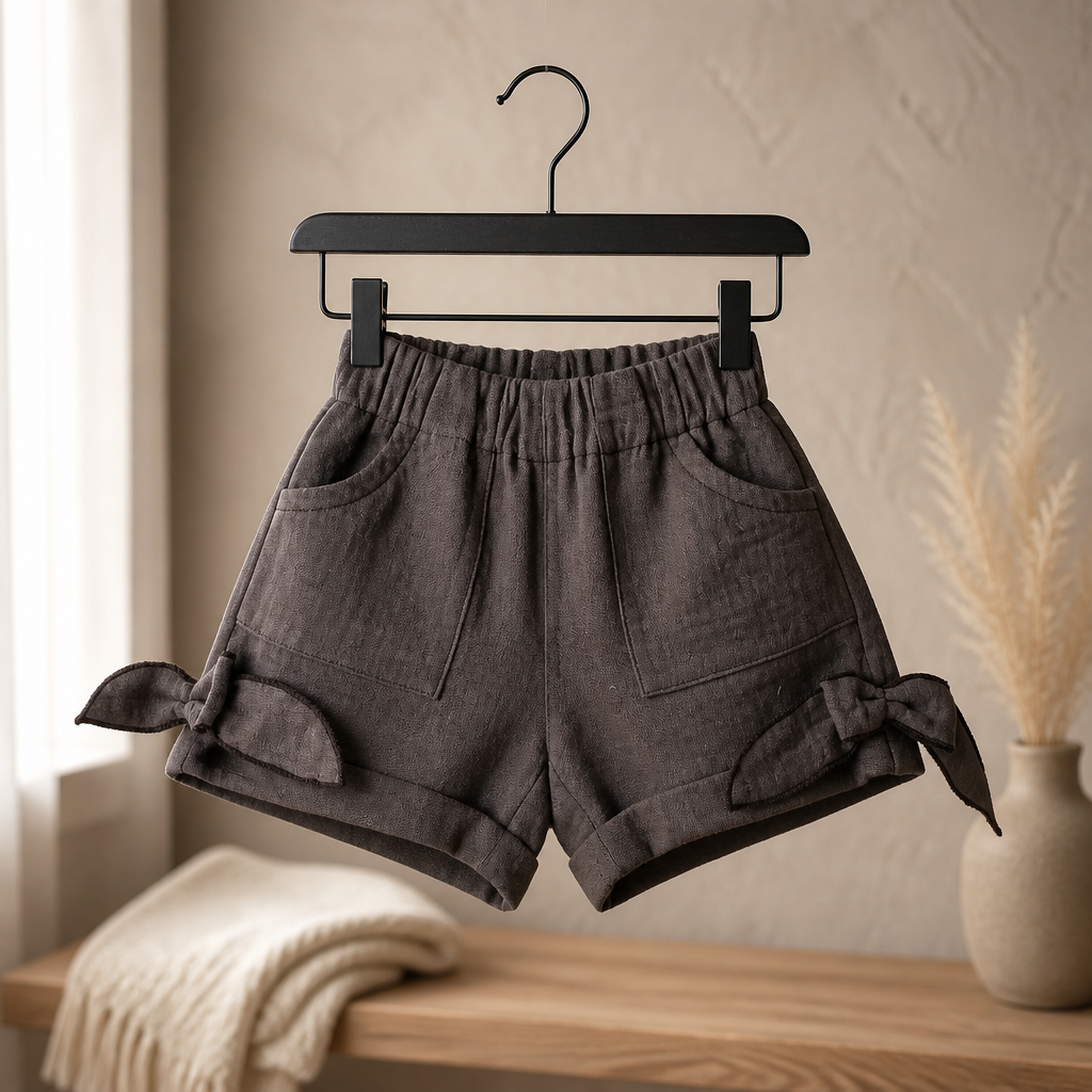 Kurze Musselin-Hose mit seitlicher Schleife
