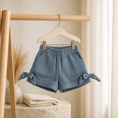 Kurze Musselin-Hose mit seitlicher Schleife