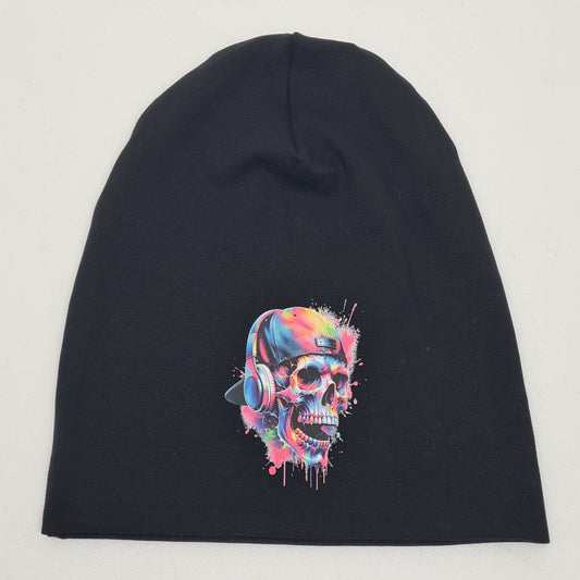 Beanie in Schwarz mit Totenkopf für coole Kids