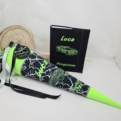 Personalisierte Zeugnismappe DIN A4 – Bestickt mit Name & Wunschmotiv