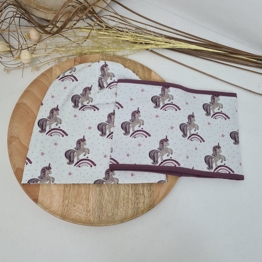 Süßes Beanie & Loop Set mit Einhornmotiv