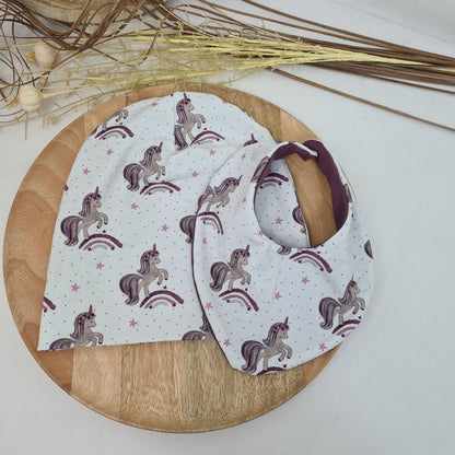 Süßes Beanie & Loop Set mit Einhornmotiv