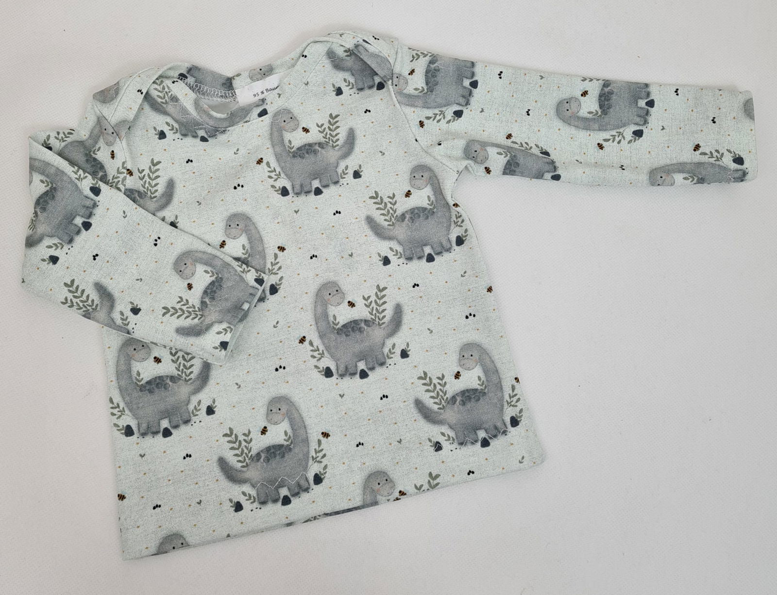 Longsleeve Jersey in Blassaltgrün mit Dinos - Zauberzwerge