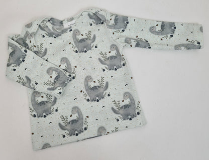 Longsleeve Jersey in Blassaltgrün mit Dinos - Zauberzwerge