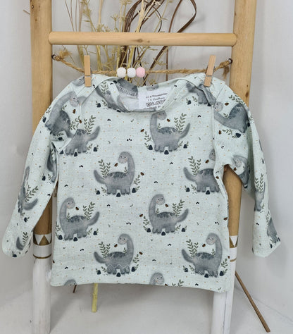 Longsleeve Jersey in Blassaltgrün mit Dinos - Zauberzwerge