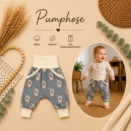 Pumphose altgrün mit Giraffen aus French Terry (Sommersweat)