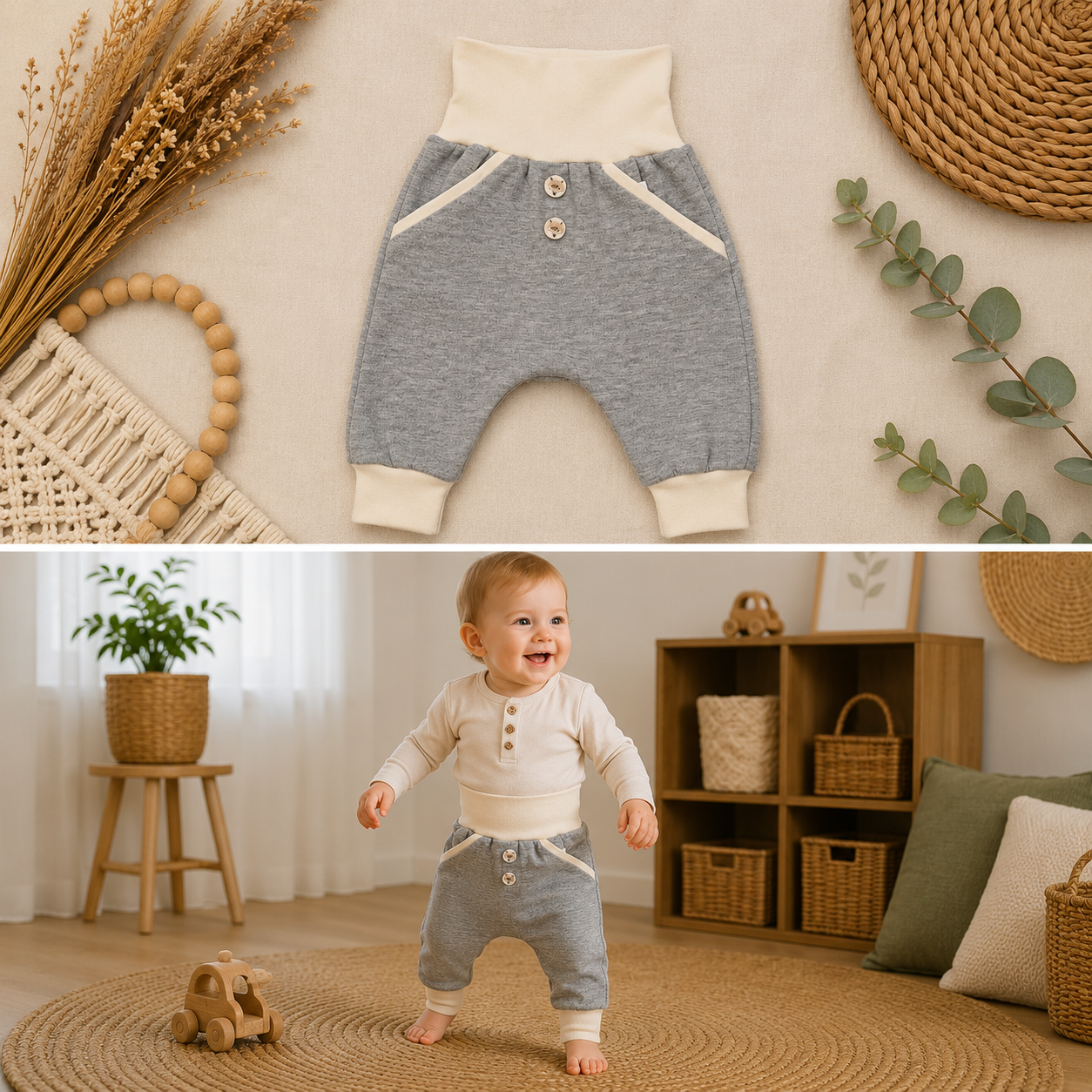 Pumphose Beige/Grau Melange