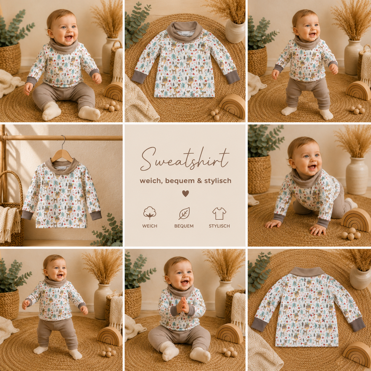 Sweat-Hoodie „Boho-Reh“ – Mit Statement-Kragen