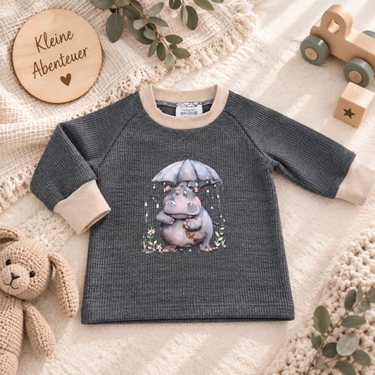 Sweatshirt „Nilpferd unterm Schirm“ – Grau Melange