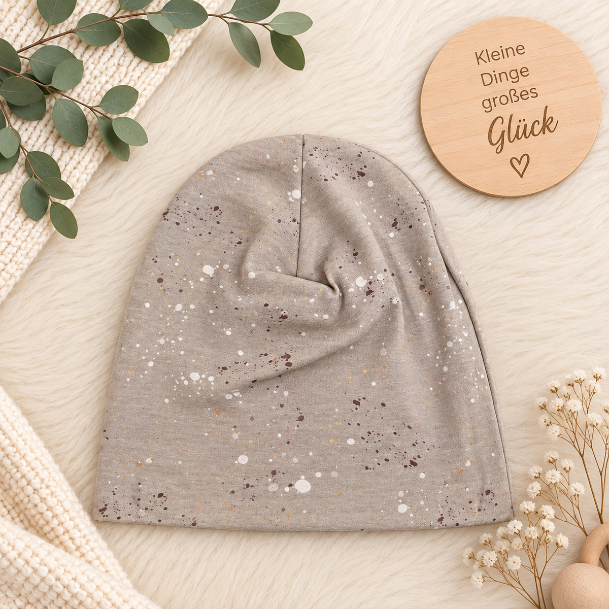 Kleine Herzenswärme – Beanie &  Loop in Hellbeige & Bordeaux 🍷