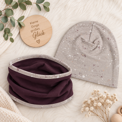 Kleine Herzenswärme – Beanie &  Loop in Hellbeige & Bordeaux 🍷