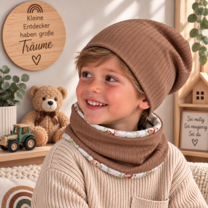 Kleiner Waldliebling – Beanie &  Loop Rippjersey in Muskat 🤎