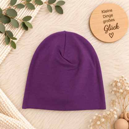 Beanie in Lila und Loop mit Einhörnern