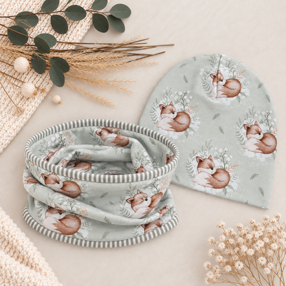 Kleiner Fuchsliebling – Beanie & Loop in zartem Grün 🌿