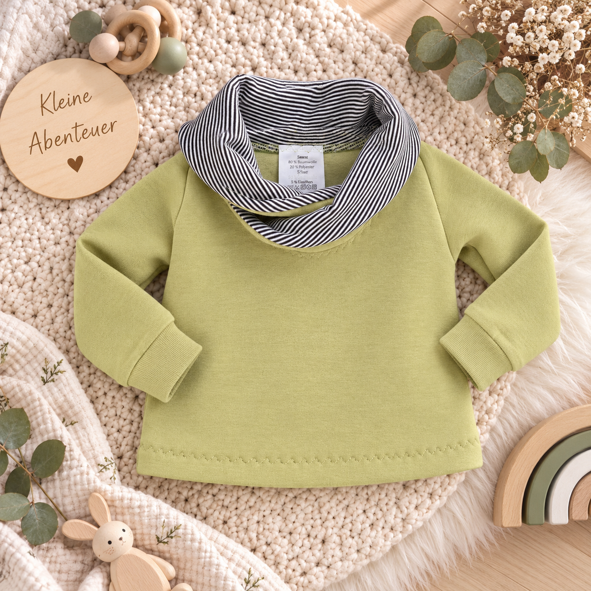 Sweatshirt in Lime mit Schalkragen