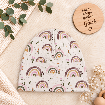 Regenbogenliebe – Beanie & Loop Set mit Mauve-Kuschelfutter 💜