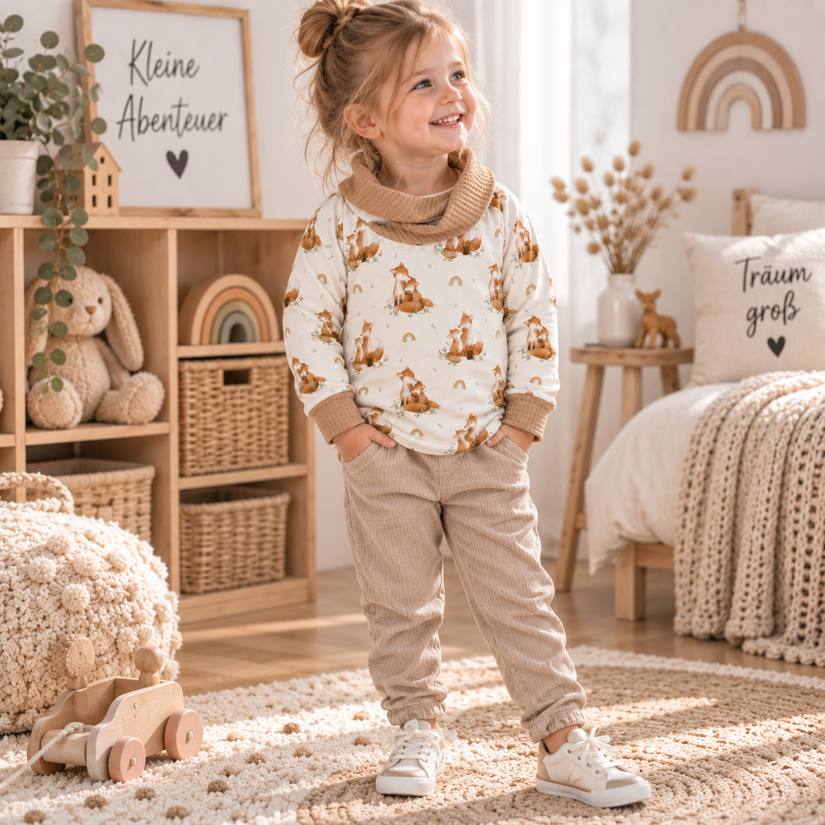 Sweatshirt/Hoodie mit niedlichen Füchsen und breitem Kragen