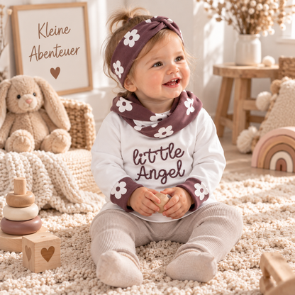 Hoodie aus mauvefarbenem Rippjersey mit weißen Blumen