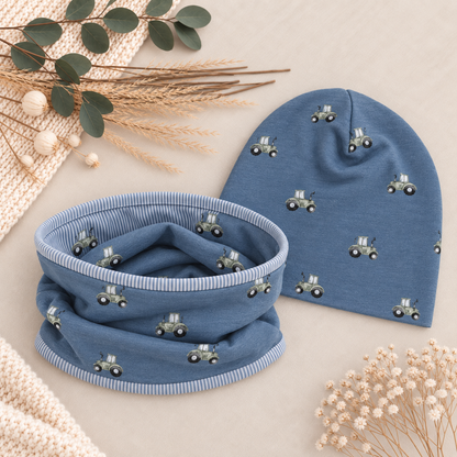 Kleiner Traktorenfreund – Beanie & Loop in Blau 💙