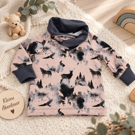 Sweat-Hoodie mit Hirsch, Wolf, Hase & Greifvogel