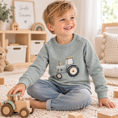 Sweatshirt mit Trecker in Altgrün Melange
