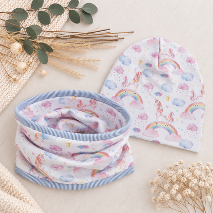 Kleiner Zauberliebling – Beanie & Loop mit Einhörnern & Regenbögen 🌈