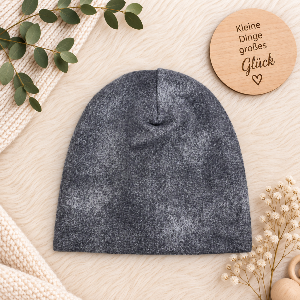 Kleine Lieblingsstücke – Beanie & Loop Set in Grau mit Streifenliebe