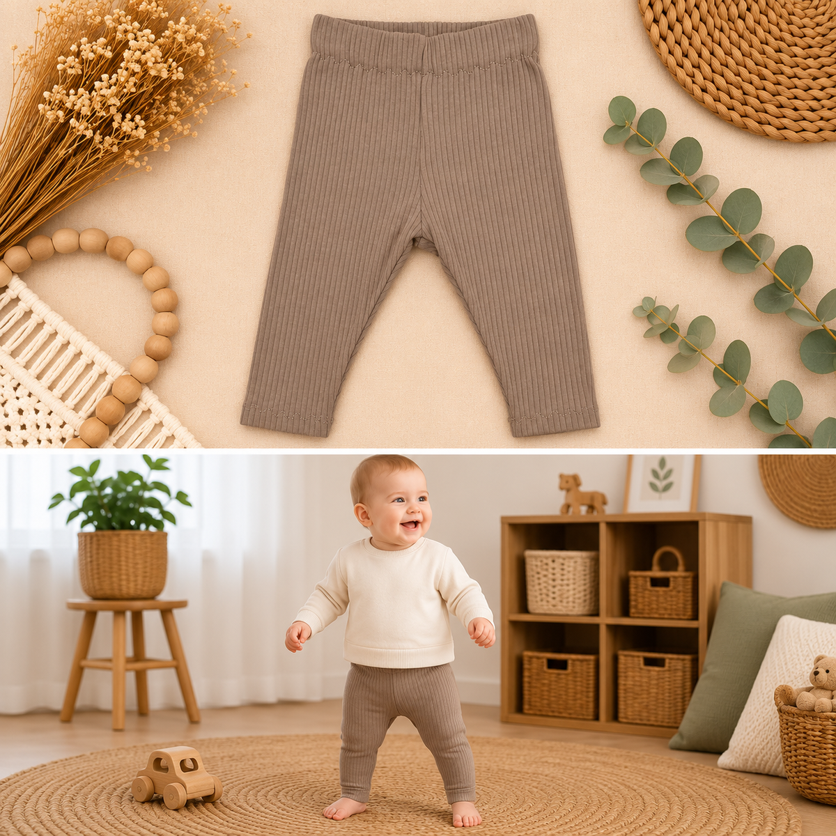 Leggings aus Rippjersey – Taupe