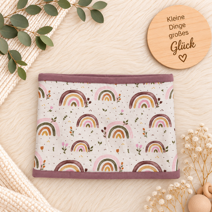 Regenbogenliebe – Beanie & Loop Set mit Mauve-Kuschelfutter 💜