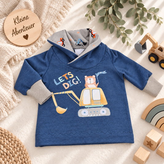 Sweat-Hoodie „Let’s Dig“ mit Baustellenfahrzeugen